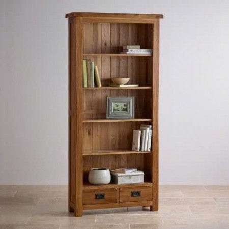 Rustic Oak - 90cm : Kệ Sách Gỗ Sồi 5 Tầng + 2 Ngăn Kéo